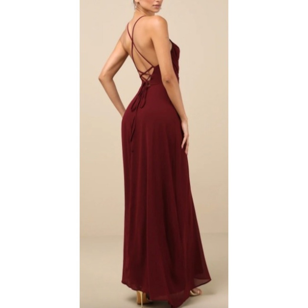 NWT Lulus Event Ready Burgundy Backless Lace-Up Maxi Dress Size Small